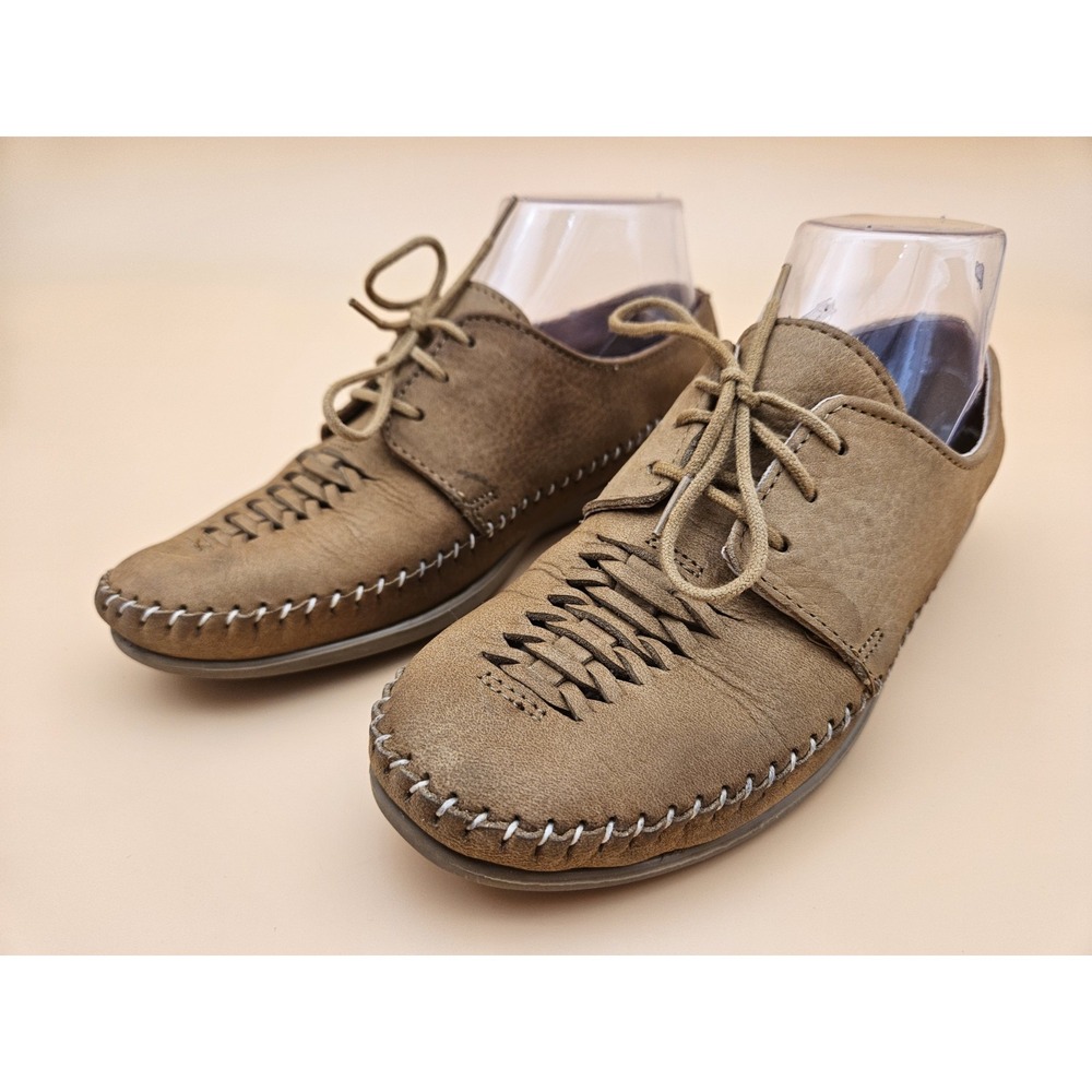 Dexter USA Womens 7.5 M Mocs Shoes Beige Soft Nubuck Leather Lace Up Comfort